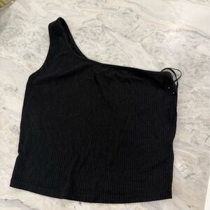 GARAGE Black One-Shoulder Ribbed Crop Top